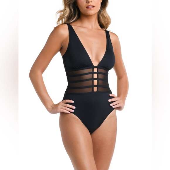 La Blanca Other - La Blanca Black Island Goddess Over the Shoulder Mesh One Piece Swimsuit